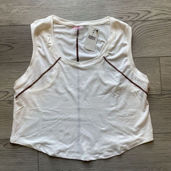 Terez Tops - Terez Crop Tank Women's Size Small Off-White Workout Sheer‎ Racerback Casual Gym